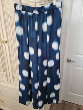 Navy Blue Wide-Leg Polka Dot Pants
